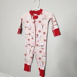 HANNA ANDERSSON Pink Red Snowman Zip Sleeper